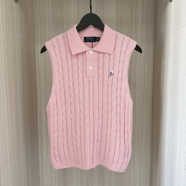 Polo Ralph Lauren Cable Knit Sleeveless Polo Vest Pink Vest Top - 1