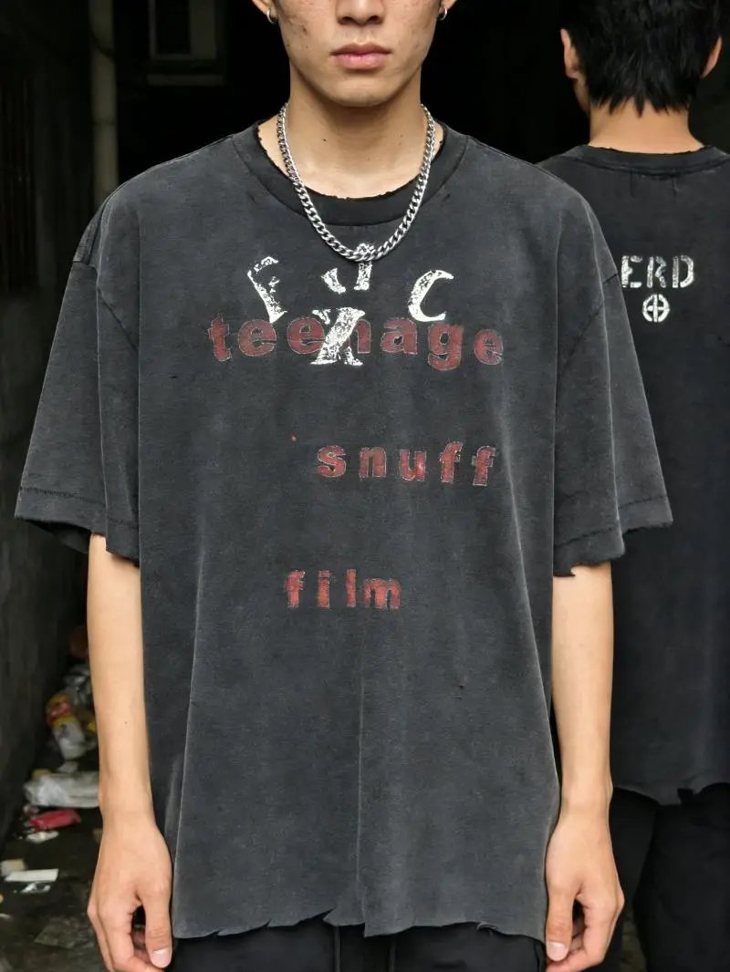 Design Teenage Snuff Film Distressed Oversized T-Shirt Black