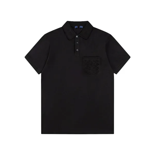 Louis Vuitton Monogram Embroidered Pocket Polo Black Polo Shirt - 1