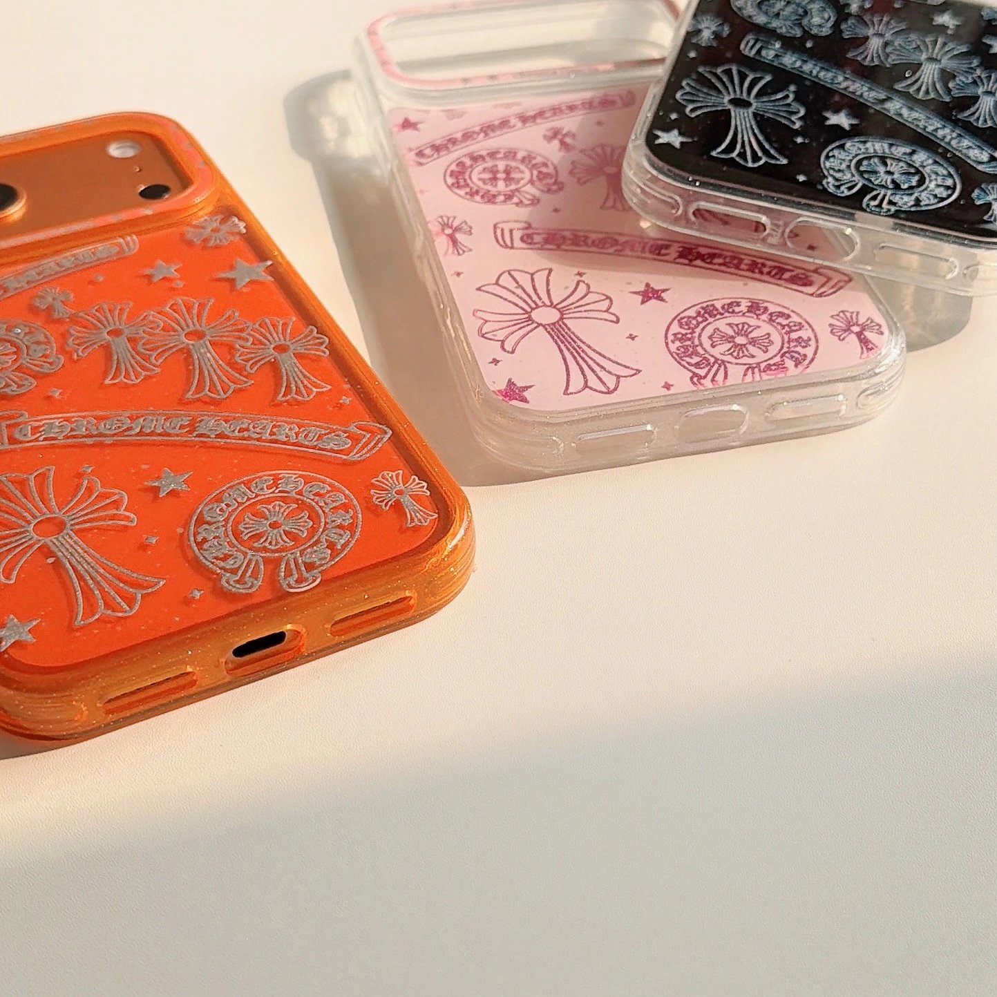 Chrome Hearts Orange Glitter Cross Motif Phone Case - 8