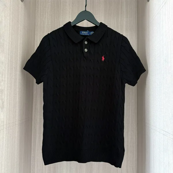 Polo Ralph Lauren Cable Knit Polo Black Polo Shirt - 1