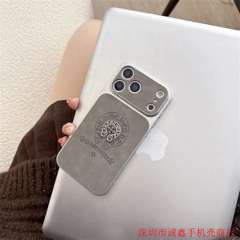 Chrome Hearts Orange Leather Phone Case with Cross Motif - 5