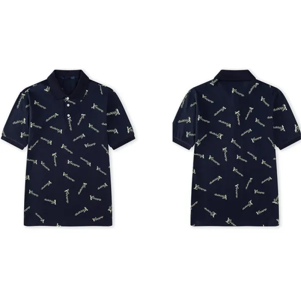 Design All-Over Logo Print Navy Polo Polo Shirt - 1