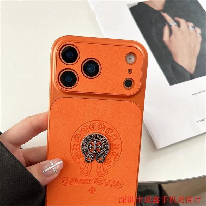 Chrome Hearts Orange Leather Phone Case with Cross Motif - 7