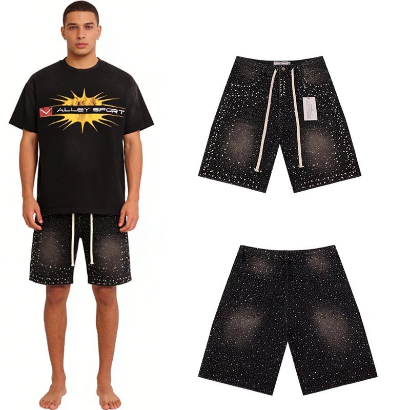 Design Starfield Print Drawstring Shorts Black - 7