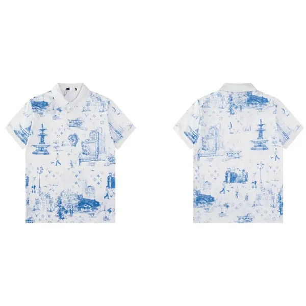 Louis Vuitton Toile de Jouy Print Polo Shirt White and Blue - 1