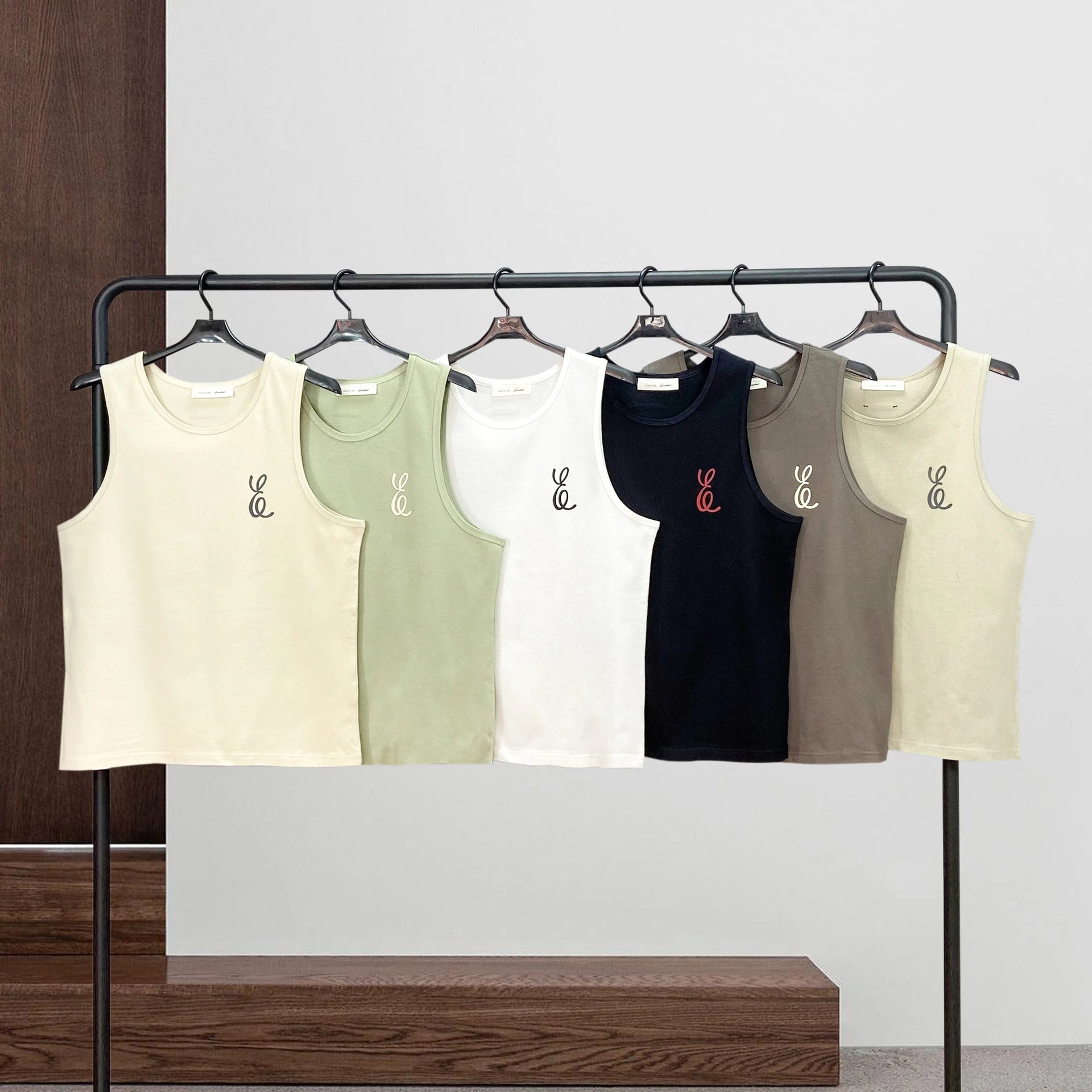 Design Minimalist Logo Tank Top Beige Vest-Top - 4