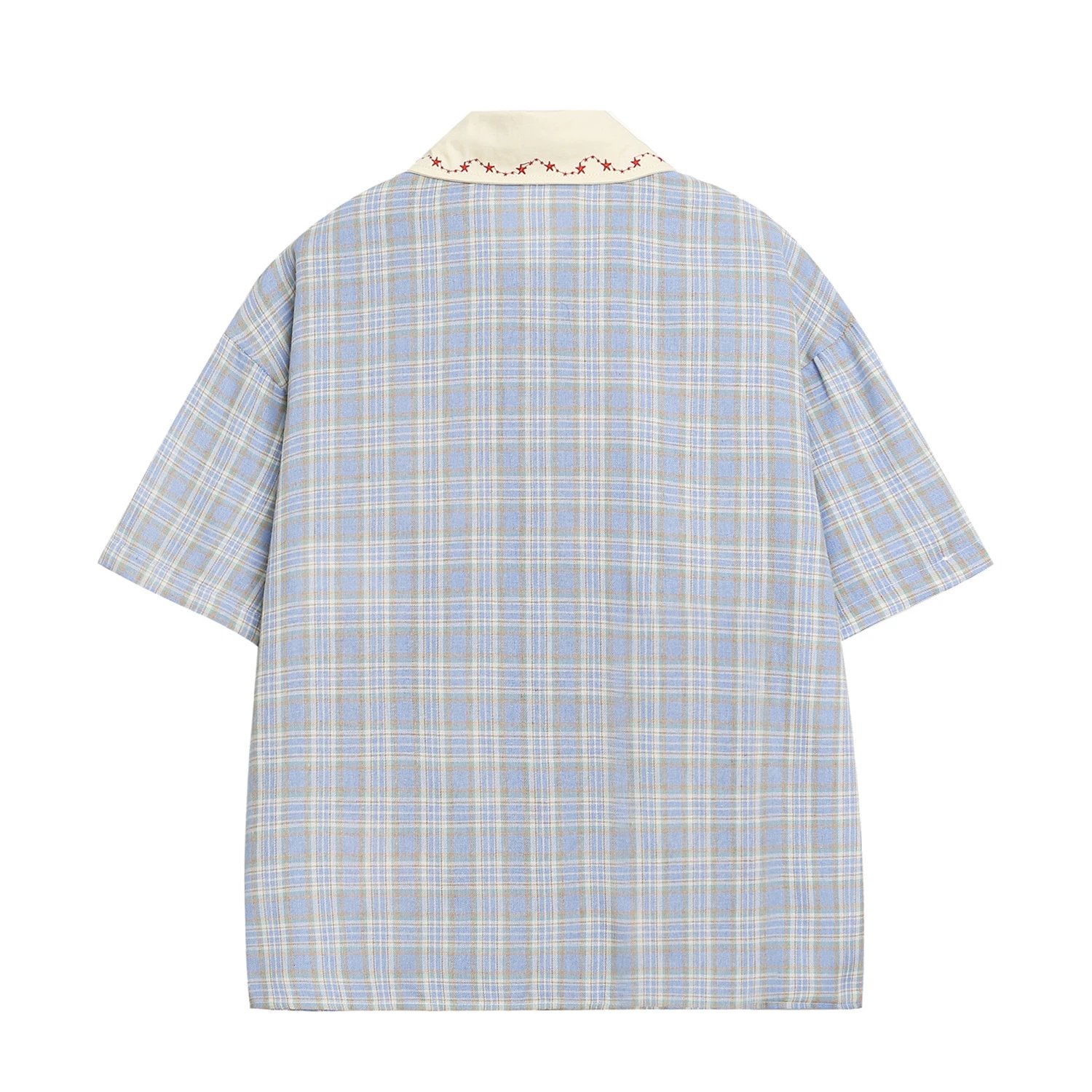 INU IKII Embroidered Plaid Shirt Blue - 7