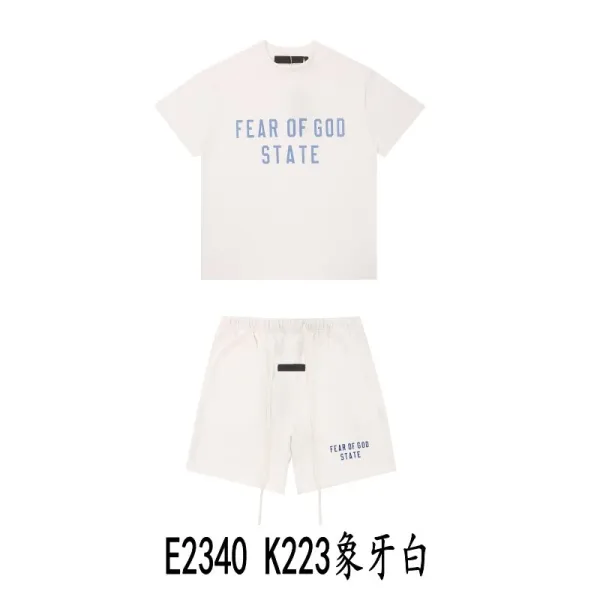 Fear of God Essentials 'State' Graphic T-Shirt and Shorts Set Elephant White - 1