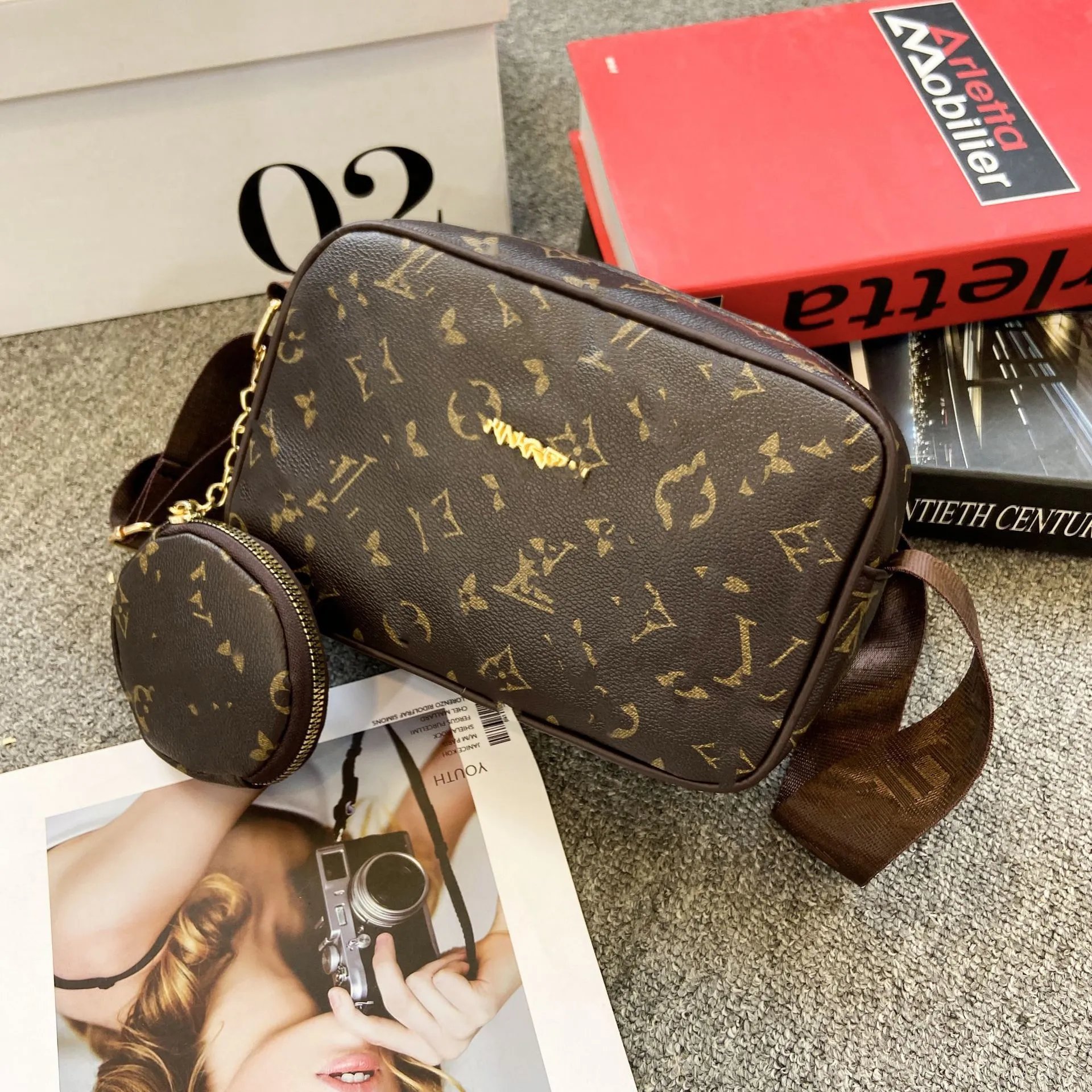 MCM Monogram Camera Bag Brown Crossbody Bag with Coin Purse - 6