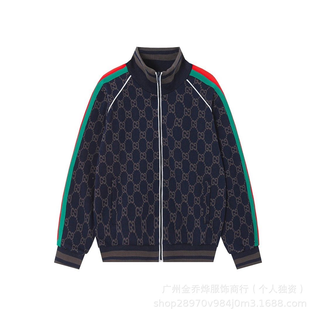 Gucci GG Monogram Track Jacket Navy Blue Outerwear - 14
