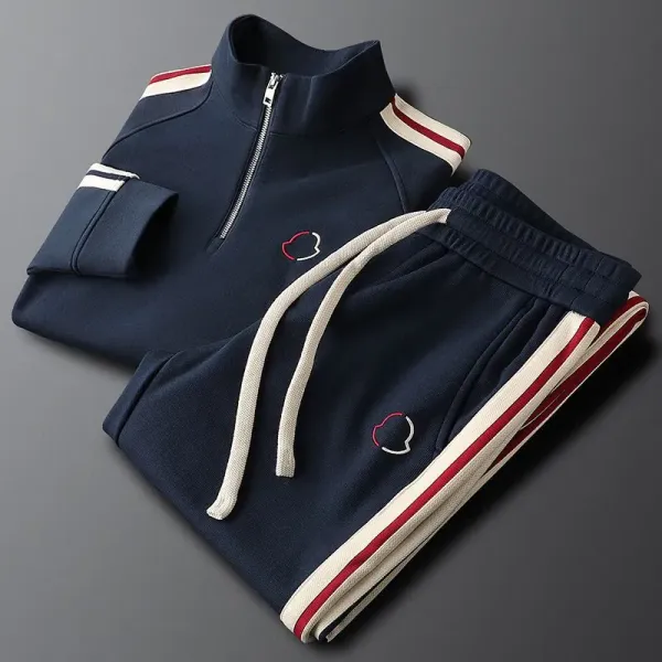 Design Half-Zip Track Set Navy with Red and Beige Stripes - 1