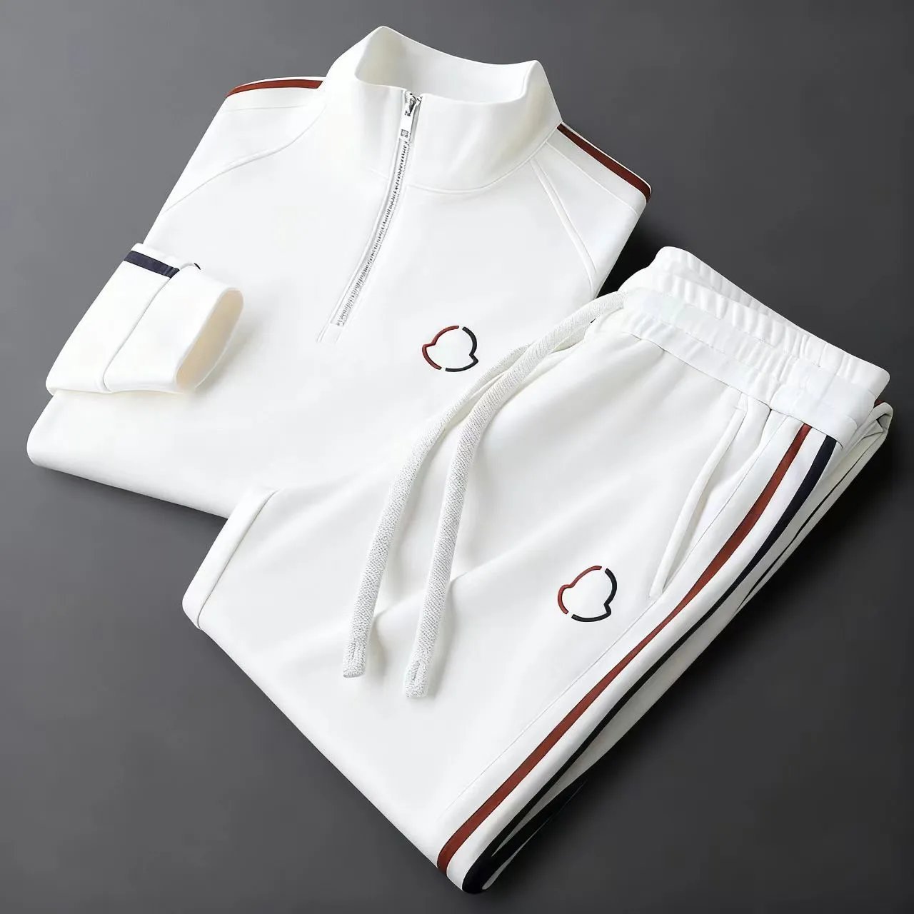 Design Half-Zip Track Set Black with Cream and Red Stripes Tracksuit - 4