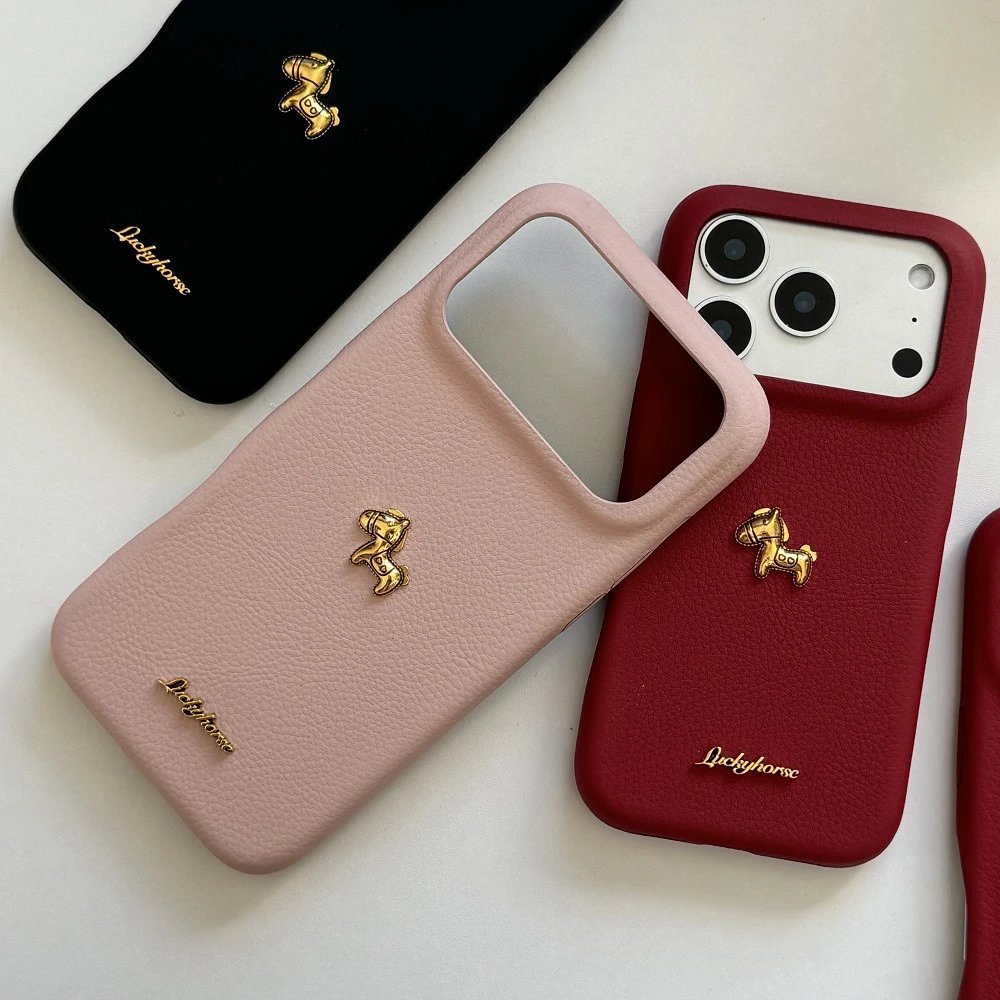 Design Luckyhorse Red Leather Phone Case with Gold Horse Charm Phone Accessories - 8