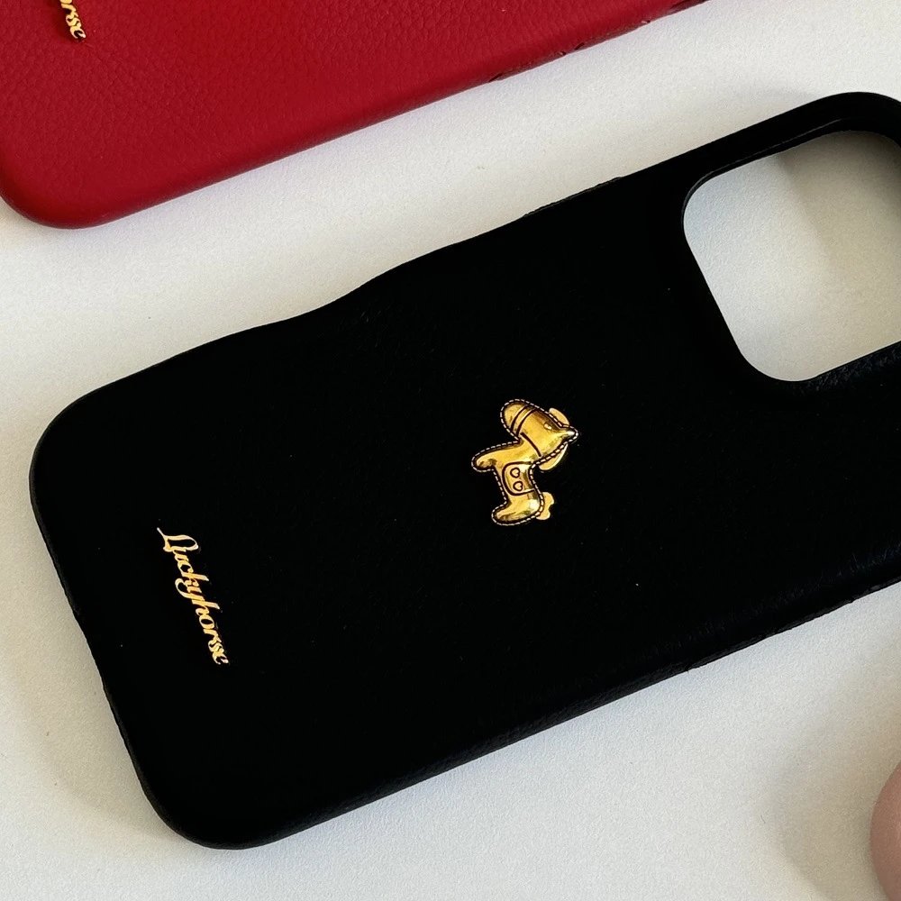 Design Luckyhorse Red Leather Phone Case with Gold Horse Charm Phone Accessories - 12