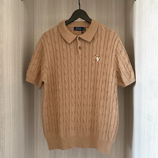 Polo Ralph Lauren Cable Knit Polo Beige Sweater Polo Shirt - 1