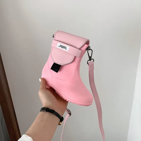 Design Rain Boot Crossbody Bag Pink - 14