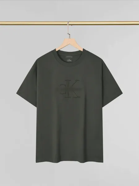 Calvin Klein Monogram Embossed Olive Green T-Shirt - 1