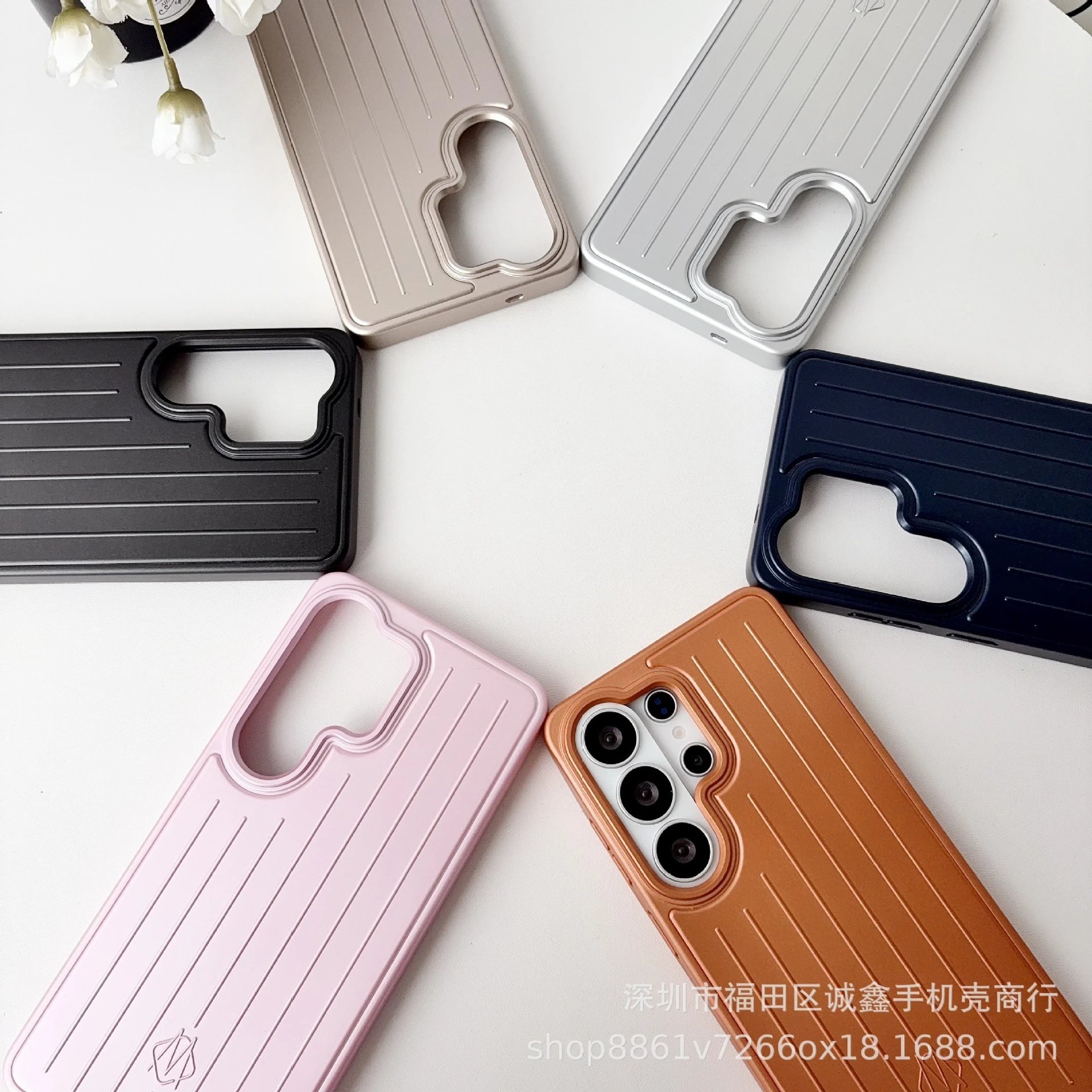 Design Phone Case with Vertical Ribbed Texture and Logo in Pink - 4