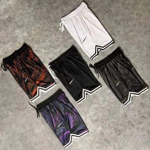 Design Tropical Feather Print Basketball Shorts Black Multicolor - 9