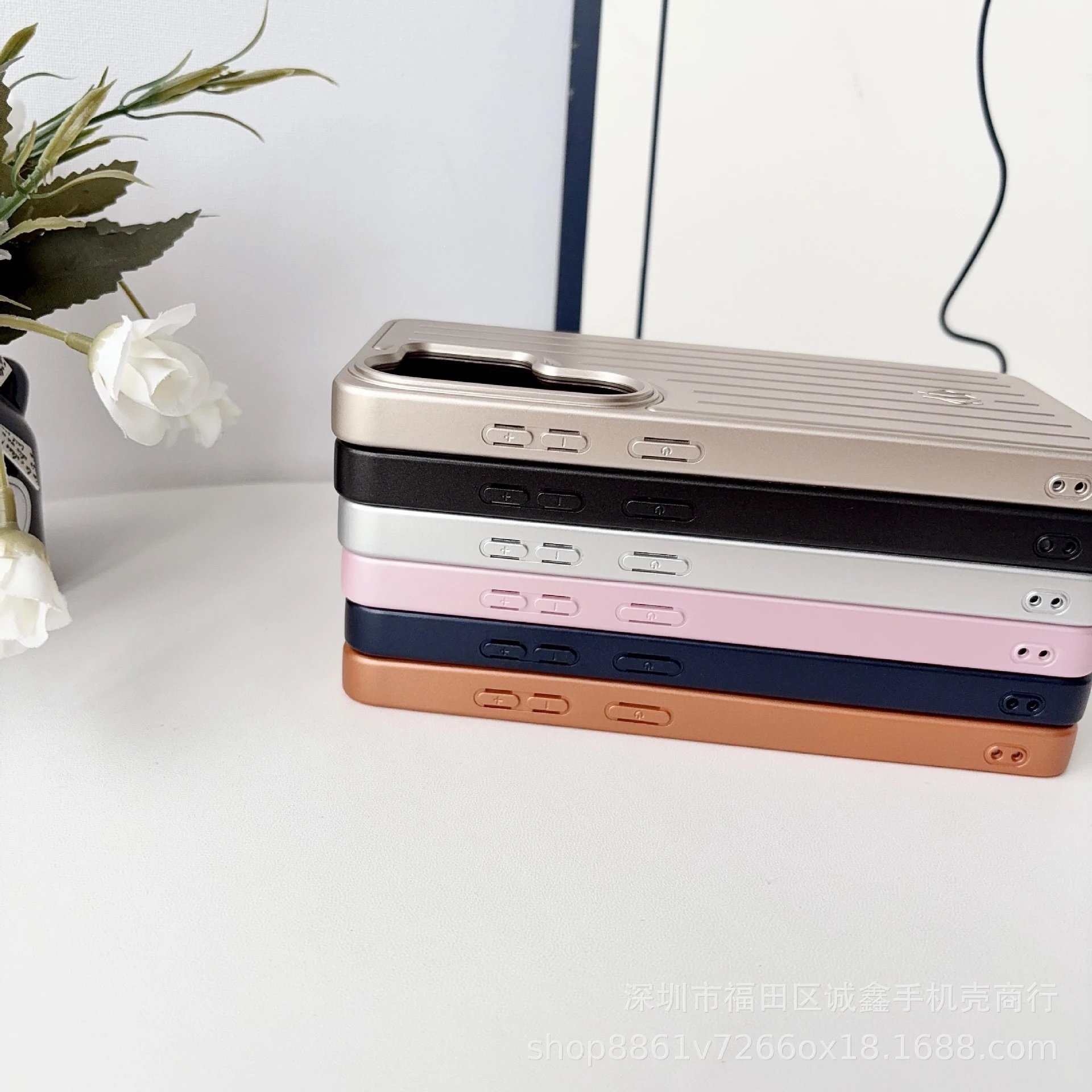 Design Phone Case with Vertical Ribbed Texture and Logo in Pink - 5