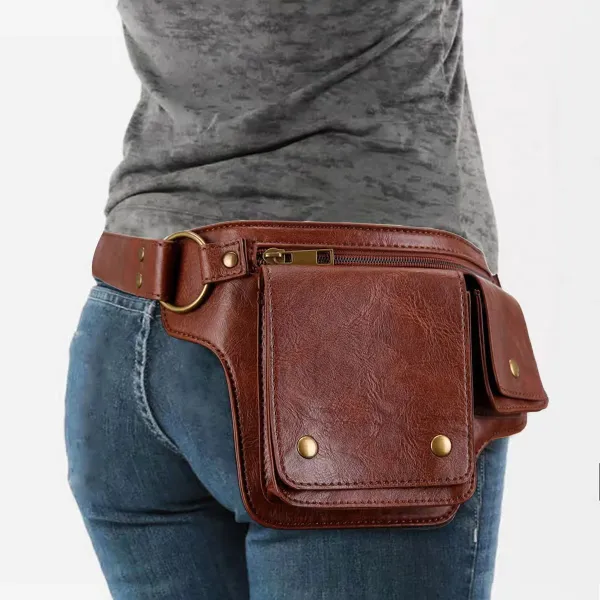 Design Embossed Floral Gray Leather Belt Bag - 21