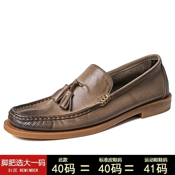 Design Tassel Loafer Brown Leather Casual Shoes - 1