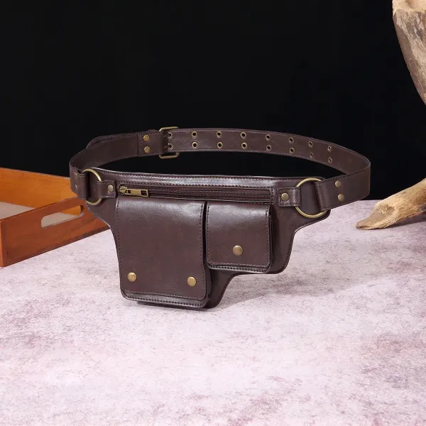 Design Embossed Floral Gray Leather Belt Bag - 5