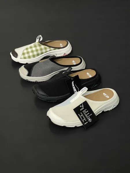 Design Gingham Check Slip-On Mules White Green Casual Shoes - 3