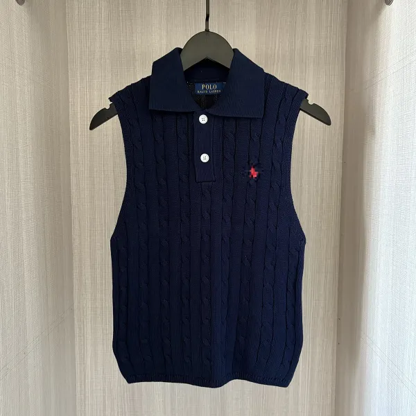 Polo Ralph Lauren Cable Knit Polo Vest Navy Vest Top - 1