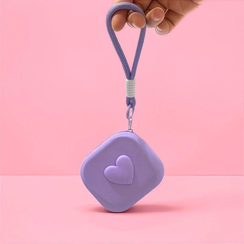 Design Heart Embossed Silicone Wristlet Purple Clutches - 7