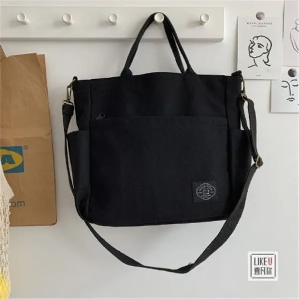 Design Canvas Tote Bag with Adjustable Strap Black - 1