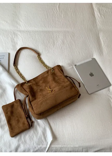 Saint Laurent Medium Niki Suede Brown Chain Shoulder Bag - 17