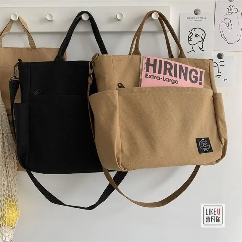 Design Canvas Tote Bag Beige with Duck Charm Handbag - 7