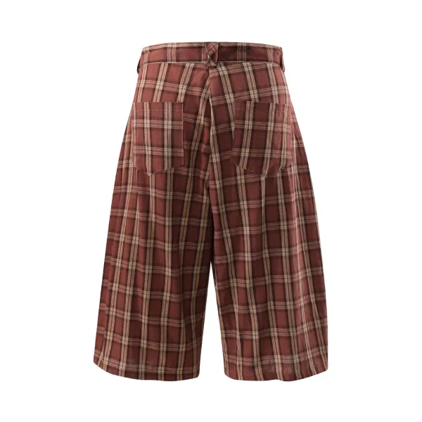 Design Crowdcity Pleated Plaid Shorts Burgundy Shorts - 7