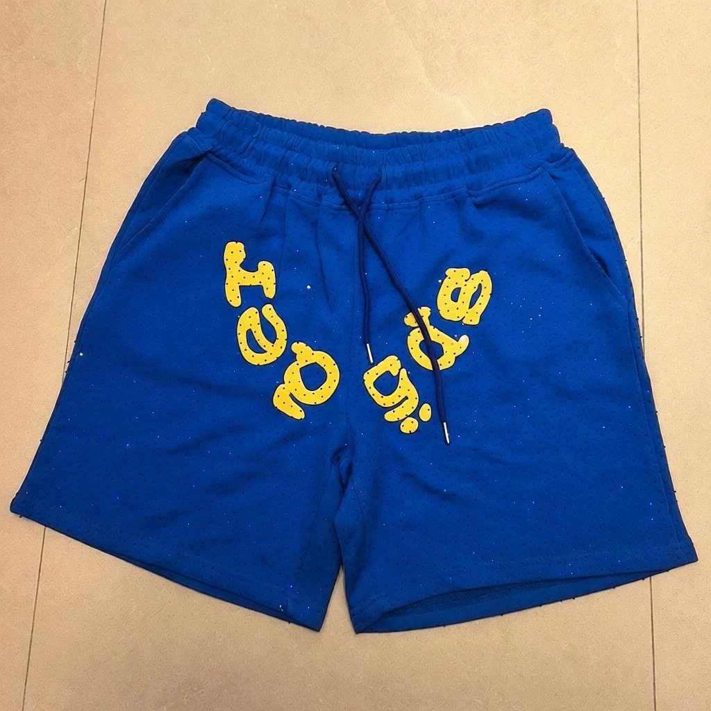 Design Perforated Mesh Shorts in Dusty Blue with Abstract Typography Print - 16