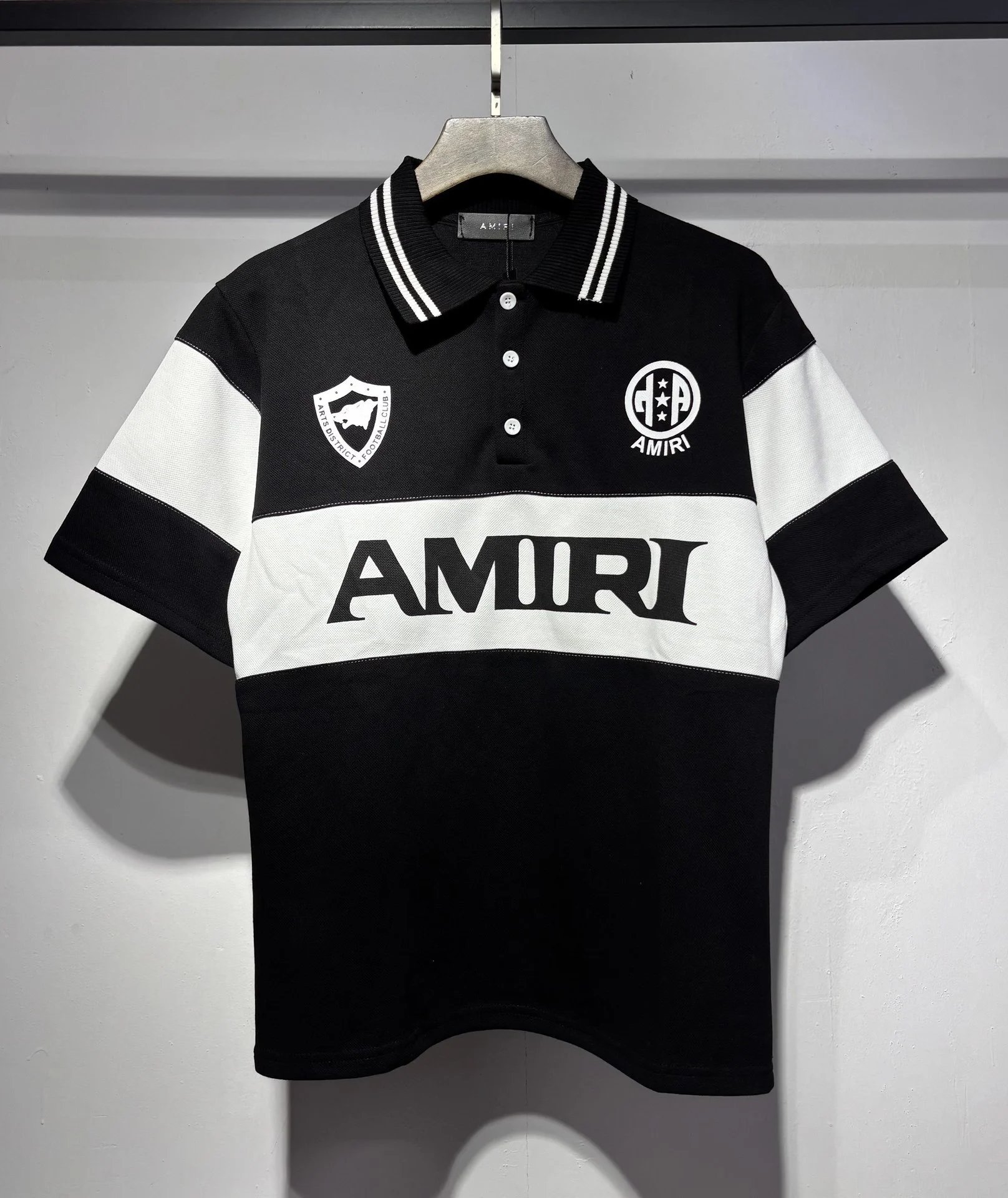 Amiri Logo Embroidered Black Polo with White Trim Polo Shirt - 4
