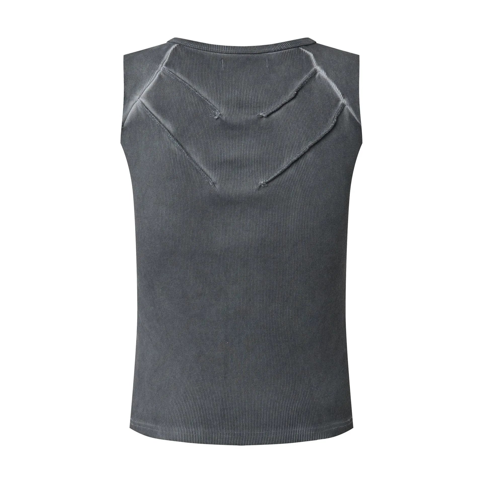 Design Corduroy Distressed Sleeveless Top Gray Vest Top - 5