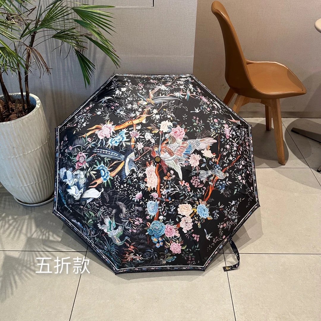 Design Floral Bird Print Folding Umbrella Multicolor Accessories - 14