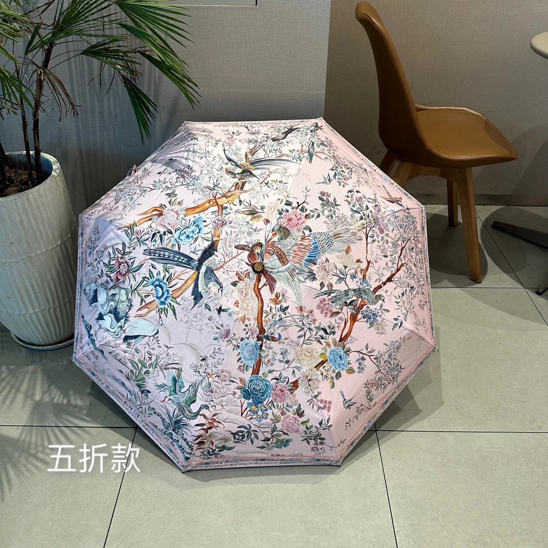 Design Floral Bird Print Folding Umbrella Multicolor Accessories - 10