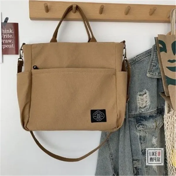 Design Canvas Messenger Bag Beige Crossbody Bag - 1