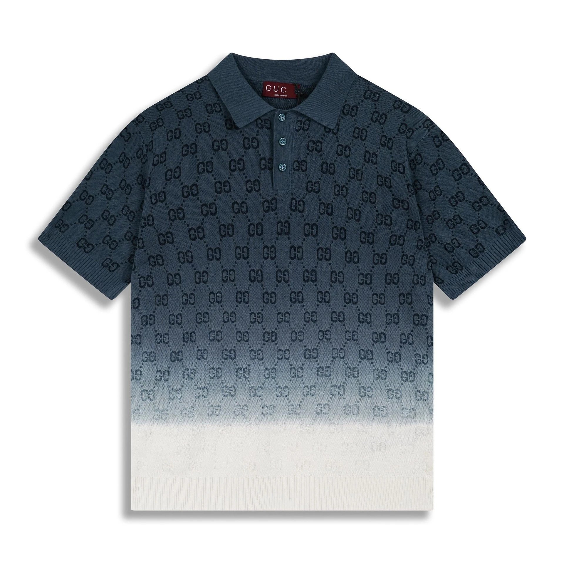 Gucci GUC Striped Knit Polo Navy and White Polo Shirt - 24