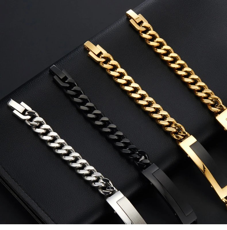Design Stainless Steel Curb Chain ID Bracelet Silver Bracelets Jewelry - 9