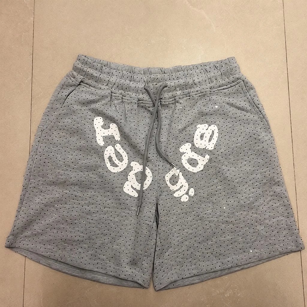 Design Perforated Mesh Shorts in Dusty Blue with Abstract Typography Print - 14