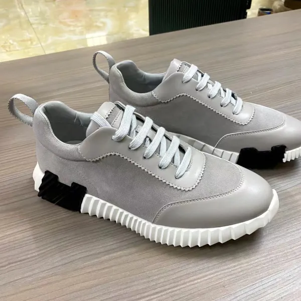 Design Gray Suede Panel Sneakers with Sole - 1