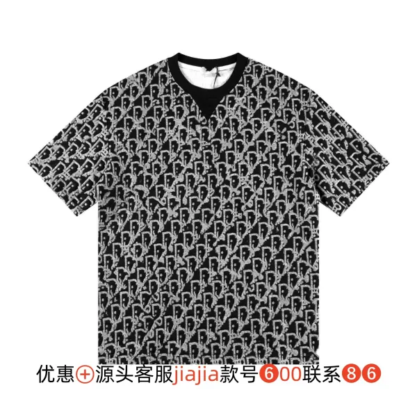 Dior Oblique Monogram All-Over Print Black and Gray T-Shirt - 1