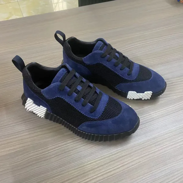 Design Chunky Mesh Suede Sneakers Navy Blue - 1