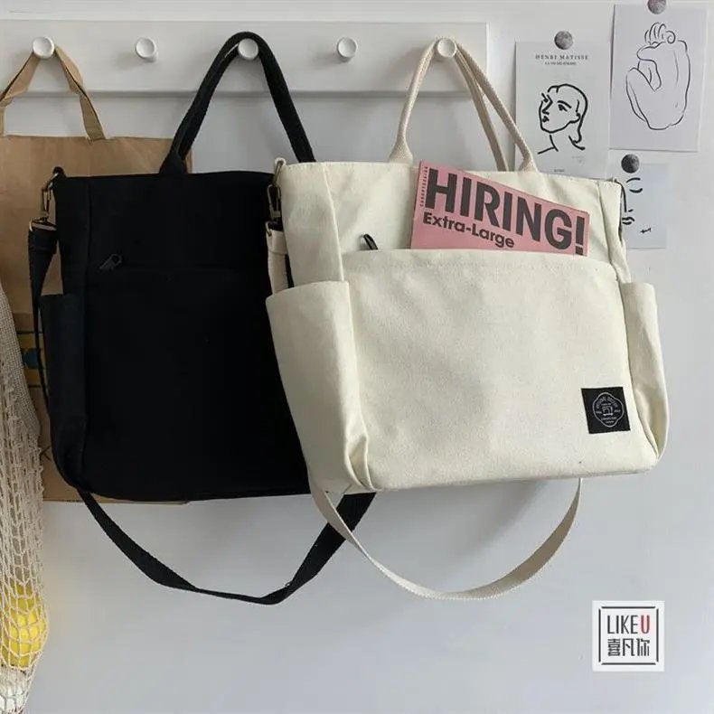 Design Canvas Tote Bag Beige with Duck Charm Handbag - 6