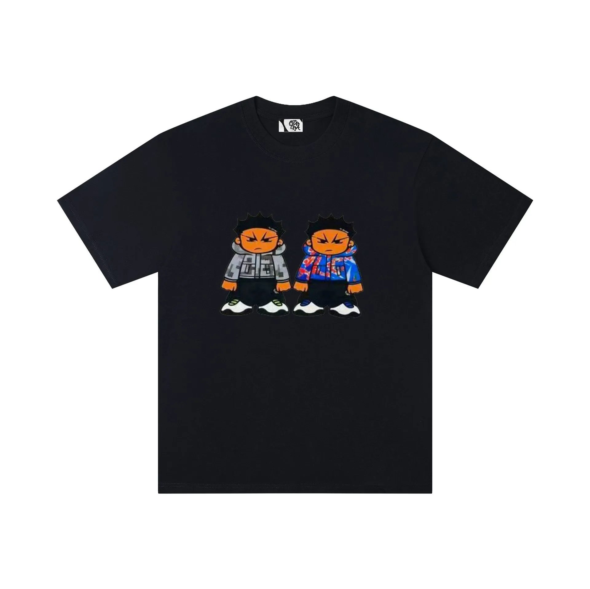 Design Two Characters Graphic Print Black T-Shirt - 19