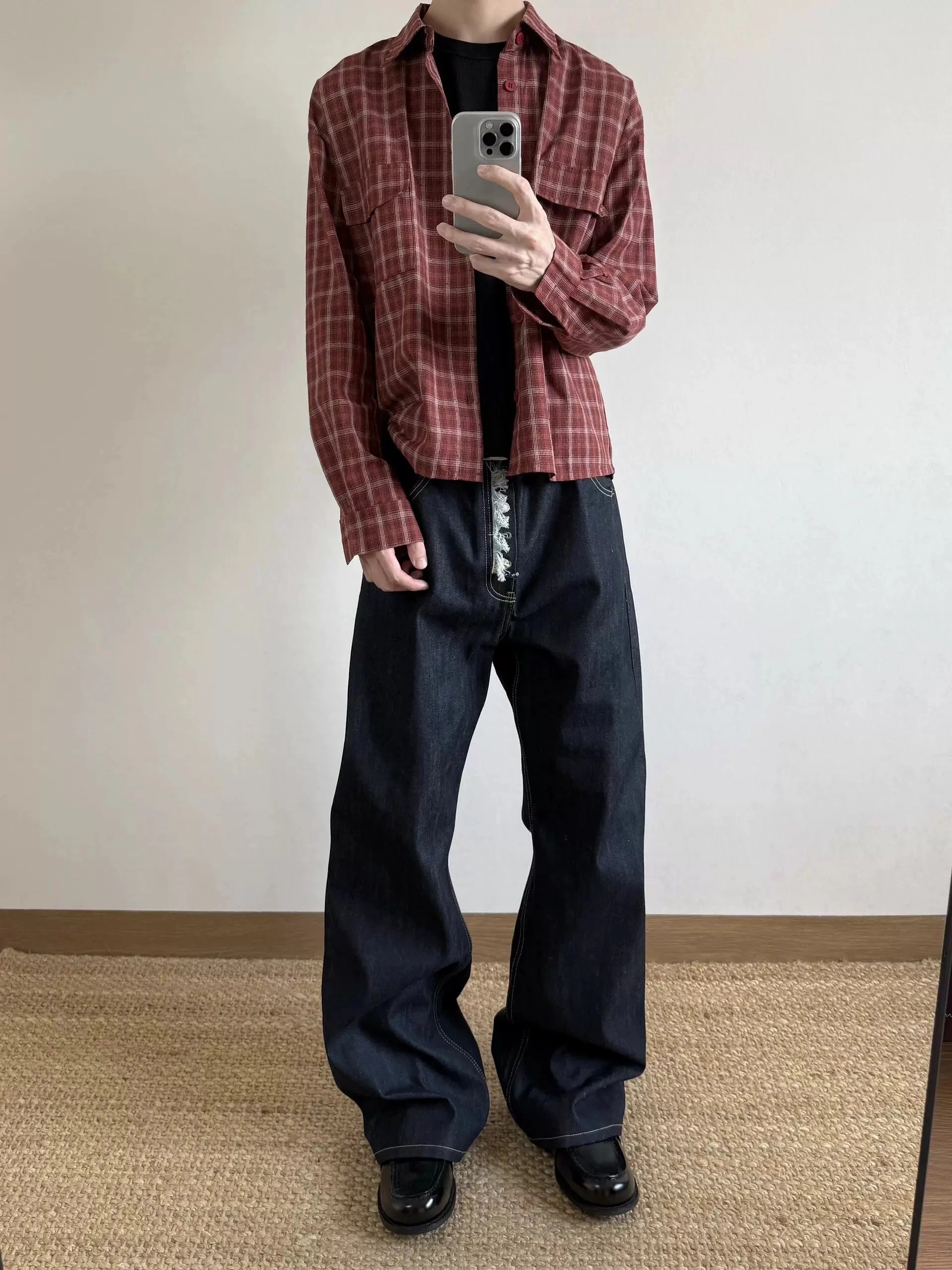 Design Unbranded Plaid Shirt Jacket in Dark Navy and Black Over White T-Shirt Outerwear - 8
